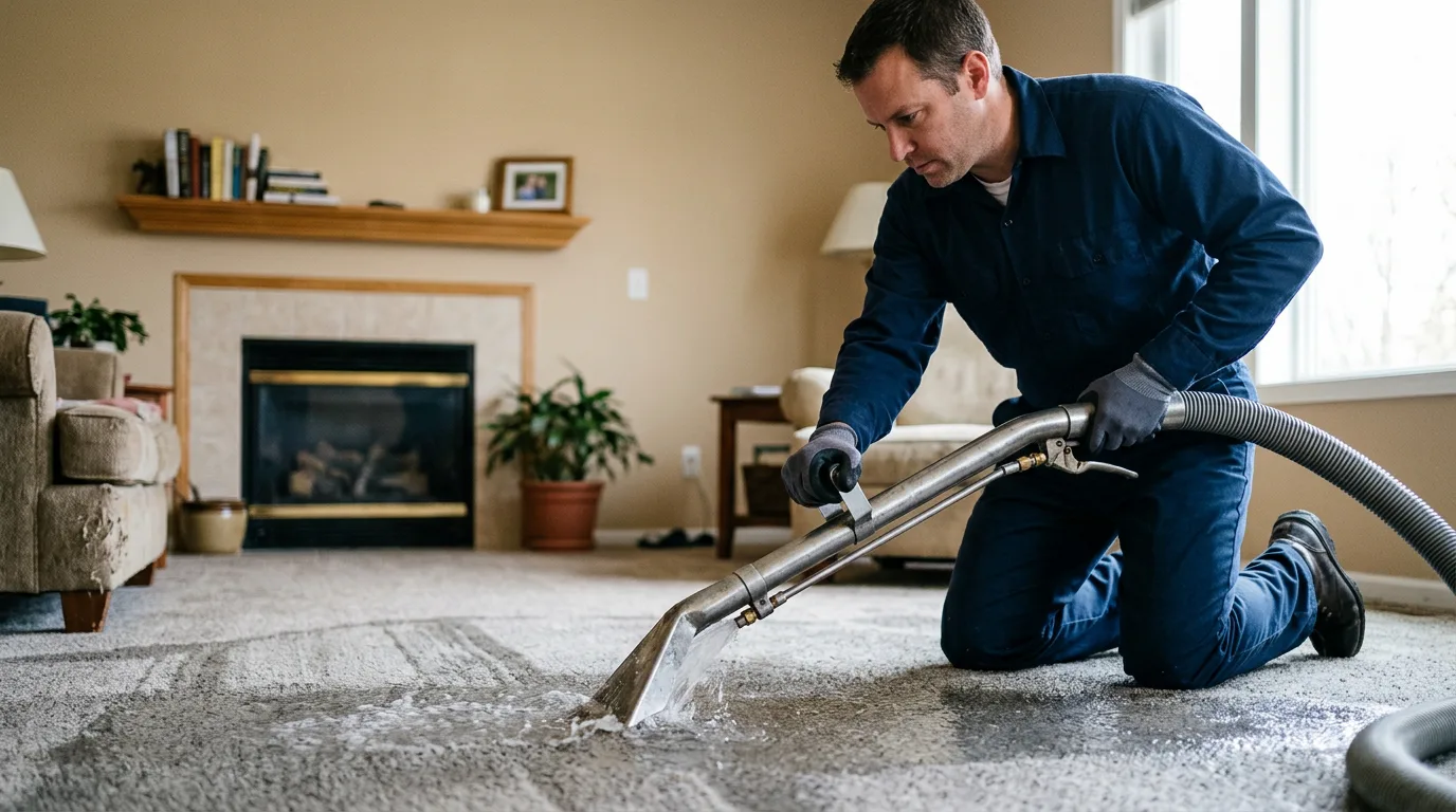 Water damage restoration technician working near Kerman, CA